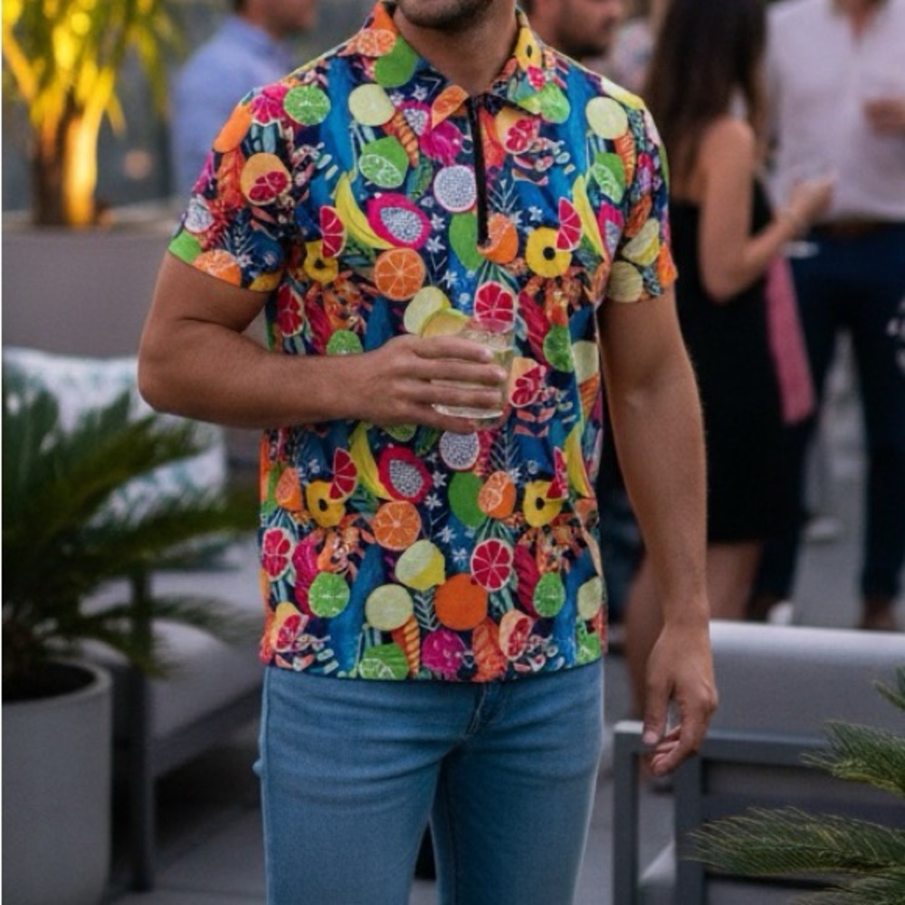 🍹 Jack Smith Tropical Fruit Print Polo Shirt – Size 2XL 🌴 Cruise Ready Concert